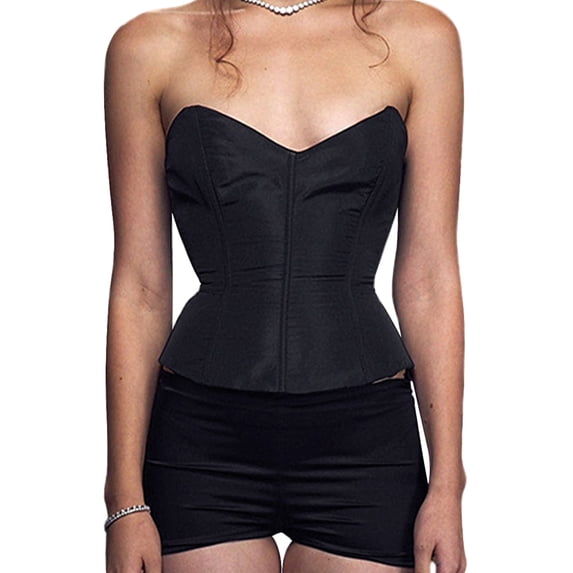 Women Elegant Slim Corset Tube Tops Solid Color Satin Low Cut Strapless Bustier Crop Tops Lingerie