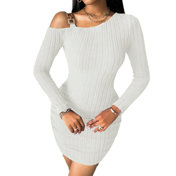 Women Elegant Solid Dresses Sexy Off-shoulder Slope Neck Long-Sleeved Hip Dress Fashionable Autumn Winter Tight Fitting Dress Luxurious Women's Evening Dresses Slim Party Dresses Female
