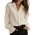 thumbnail image 1 of Women Elegant Solid Lace Collared Long Sleeve Button Shirts Business Work Tops Casual Loose Blouse Color S, 1 of 6