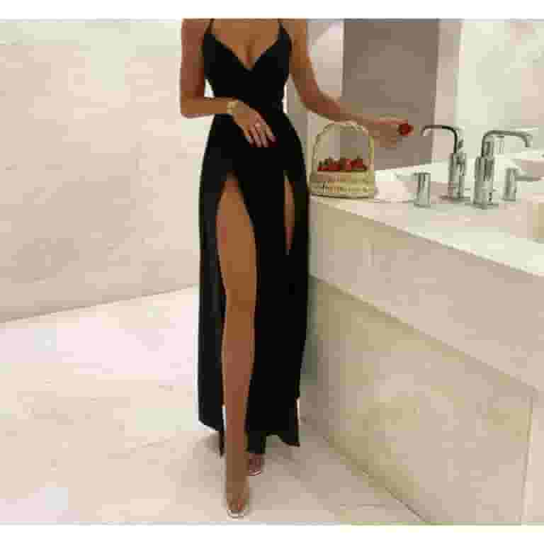 V-neck Sling Elegant Solid Evening Dress V-neck Sling Elegant Solid Evening Dress