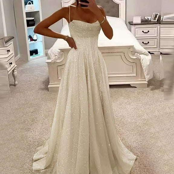 Women Elegant Sparkly Sequin Prom Dresses Spaghetti Strap Party Dress High Slit With Pockets Corset Formal Evening Gown Dress Long Prom Dresses for Women Long Evening Gown Long Dresses for Women