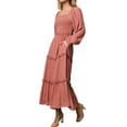 thumbnail image 1 of Women Elegant Square Neck Long Sleeve Ruffle Spring Fall High Waist Skinny Pleated Maxi Dress with Pockets Coral XL, 1 of 6