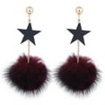 thumbnail image 1 of Women Elegant Star Pompom Long Chain Anti allergic Alloy Earrings Jewelry(Burgundy CHB-214), 1 of 2