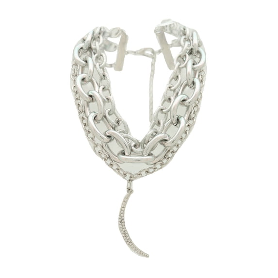 Women Elegant Style Silver Metal Chain Links Bib Fashion Necklace Moon Pendant