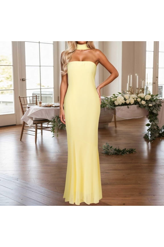 Women Elegant Summer Bodycon Maxi Dress Neck Formal Wedding Guest Party Long Dresses Long Bridesmaid Dress Pantsuit for Women Womens Beach Maternity Dresses Casual Ladies Dress Cute Casual Dresses