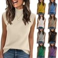 thumbnail image 1 of Women Elegant Turtleneck Sweater Vest Trendy Casual Solid Sleeveless High Neck Knit Pullover Tank Top Earthy Yellow M, 1 of 4