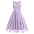 thumbnail image 1 of Women Elegant V Neck Lace Peasant Sleeves Summer Dress High Waist A Line Casual Spring Wedding Mini Dress Purple XXL, 1 of 6