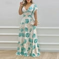 thumbnail image 1 of Women Elegant V Neck Lotus Leaf Short Sleeve Flower Print High Waist Long Dress, 1 of 7