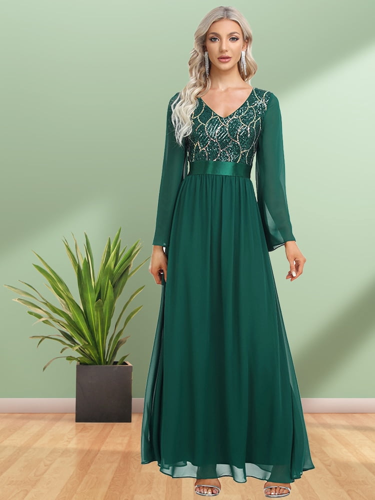 Long Sleeve Formal Dress For Women Plus Size Long Sleeve Sequin Mermaid Evening  Gown - Midnight Blue, Mother Of The Bride/Wedding Guest Dress Plus Size  Wedding Dresses For Bride