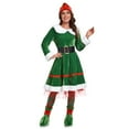 thumbnail image 1 of Women Elf Costume Christmas Outfit Adult 5pcs Velvet Dress Cosplay Holiday Halloween Xmas Party Set with Hat Belt Shoes Cover Socks, 1 of 7