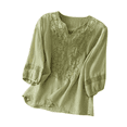 thumbnail image 1 of Women Embroidered Cotton Linen Shirts Boho Tunic Top Dressy Floral Blouses Boho Ethnic Style Peasant Tee Loose Tunics Mexican Blouse, 1 of 3