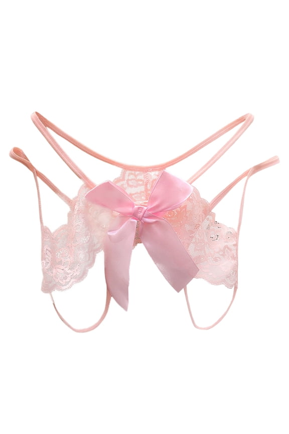 Women Embroidered Hollow Butterfly Sexy Low Waist Underpants Open Cut Pearl Massage Thong