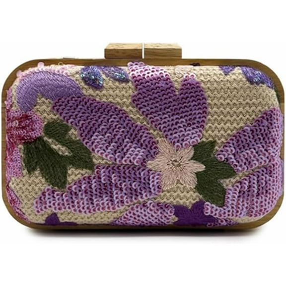 Women Embroidered Sequin Flower Evening Bag Glitter Beaded Handbag Straw Woven Clutch Purse with Chain for Party