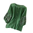 thumbnail image 1 of Women Embroidery Shirts Cotton and Linen Literary Retro Lantern Sleeve Button Loose Fit T Shirt Boho Cute Blouses, 1 of 4