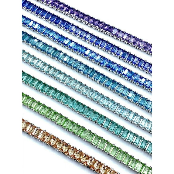 Women Emerald cut topaz,Sapphire,CZ Tennis Bracelet,silver bracelet for mom wife Gift