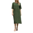 thumbnail image 1 of Women Empire Waist Midi Sundress Summer Casual Boho Beach Dresses Crew Neck Half Sleeve Long Dress with Pockets, 1 of 9