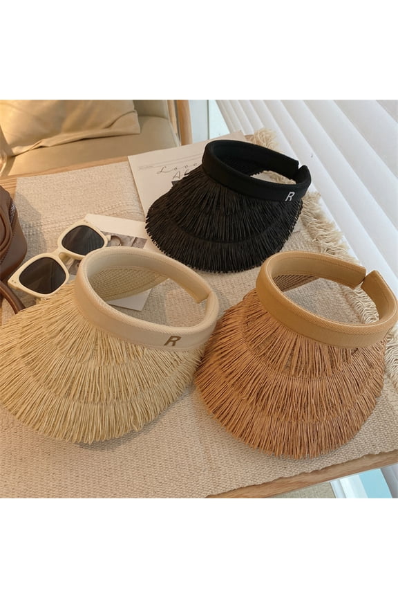 Women Empty Tops Sun Hat Summer Wide Brim Beach Straw Hat Hair Hoop Design Holiday Sunshade Visor Hat