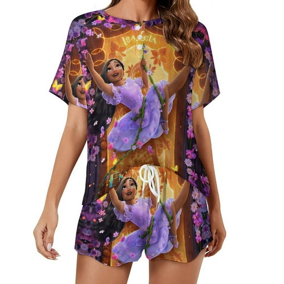 Women Encan-t Summer Pajamas Set Loungewear Sleepwear Short Sleeve Shirt with Shorts