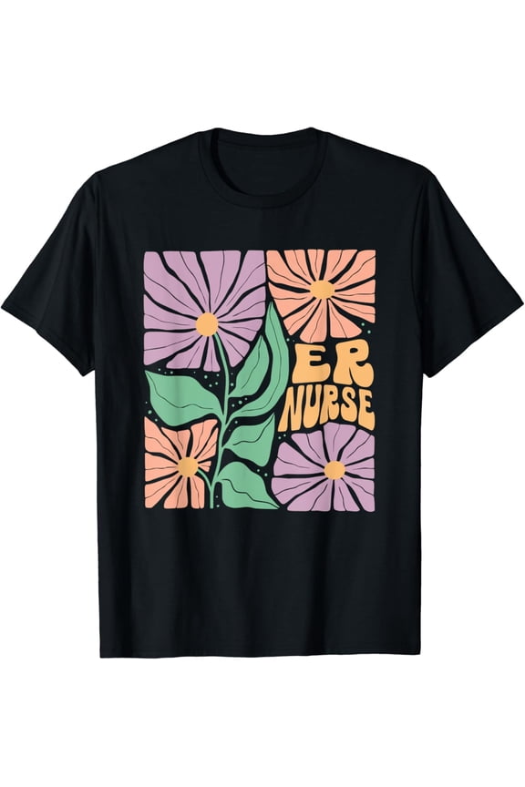 Women Er Flower Emergency Room Nurse Spring Er Team Er Tech T-Shirt Size S-5XL