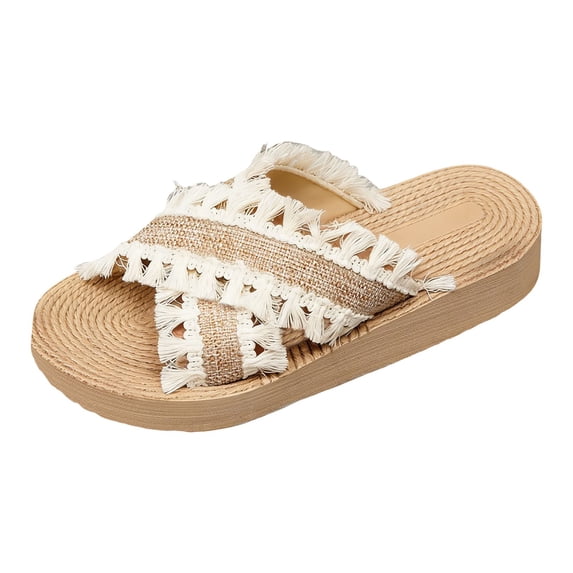 Women Espadrilles Platforms Sandals Wedge Canvas Open Toe Slippers Vintage Heel Solid Color on Summer Dress Comfortable Trendy Breathable Non Vacation Walking Shoes