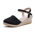 thumbnail image 1 of Women Espadrilles Wedge Sandals Closed Pointed Toe Casual Walking Sandal Ladies Slingback Ankle Strap Low Heel Shoes Black 6, 1 of 7