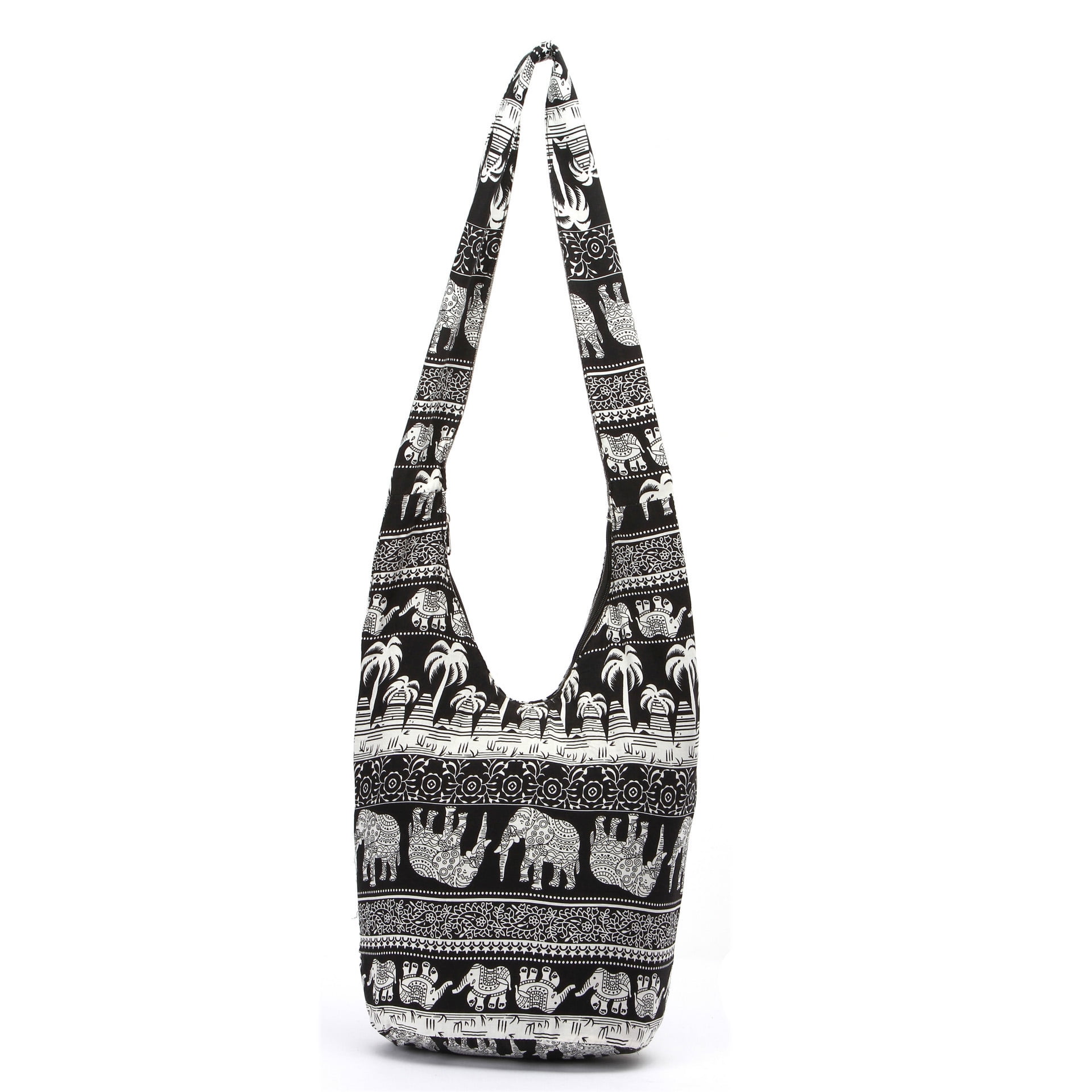 Women Ethnic Shoulder Bag Cotton Messenger Bag Vintage Patchwork Crossbody  Bag for Ladies Zipper Hobo Bag,Black