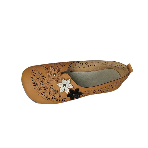 Women Ethnic Style Loafer Shoes Slip On Soft Walking Flat Shoe Summer Casual Hollow Floral EmbellishedSandals Breathable Shallow Flats Brown Women Sandal