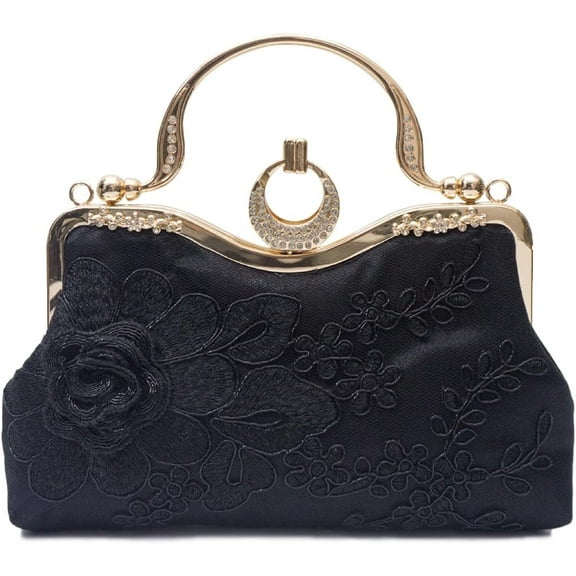 Women Evening Bag Floral Embroidery Clutch Bag Vintage Handbag Bridal Wedding Purse Elegant Shoulder Bag
