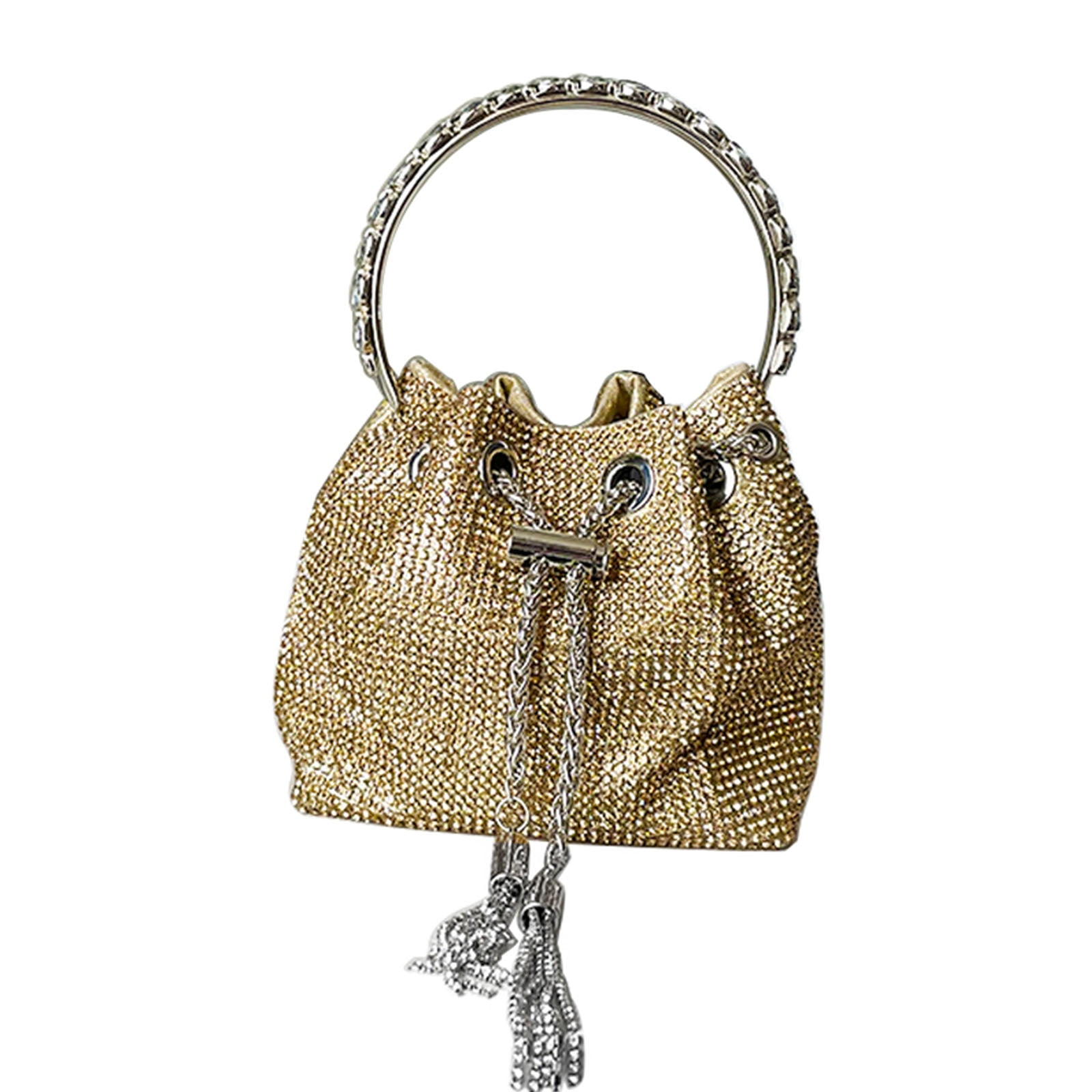 CHAMAIR Rhinestone Women Shoulder Bag Chain Crossbody Bucket Handbag Purse  (Gold)