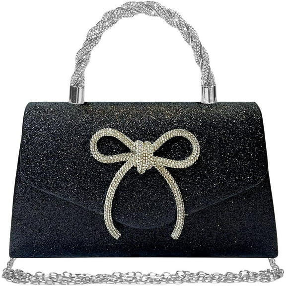 Women Evening Bag Sparkly Bow Clutch Purses Wedding Glitter Rhinestone Clutch Bags Dressy Handbags for Party, Prom