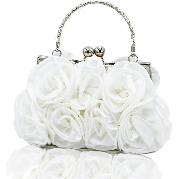 Women Evening Clutch Bag Floral Satin Small Purses with Detachable Strap for Wedding, Party, Prom