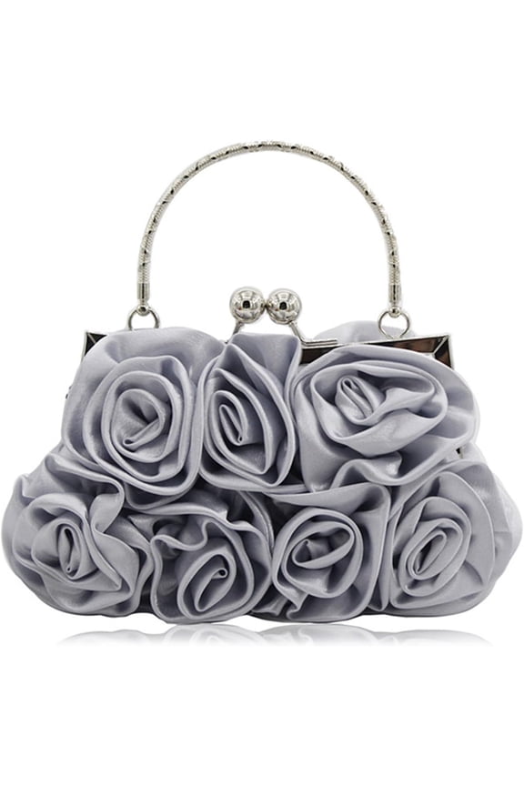 Women Evening Clutch Bag Floral Satin Small Purses with Detachable Strap for Wedding, Party, Prom