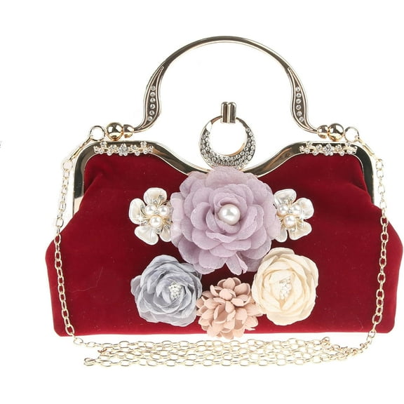 Women Evening Clutch Bag, Flower Clutch Purse Corduroy Evening Bag Wedding Prom Purse Formal Cocktail Party Luxury Handbag