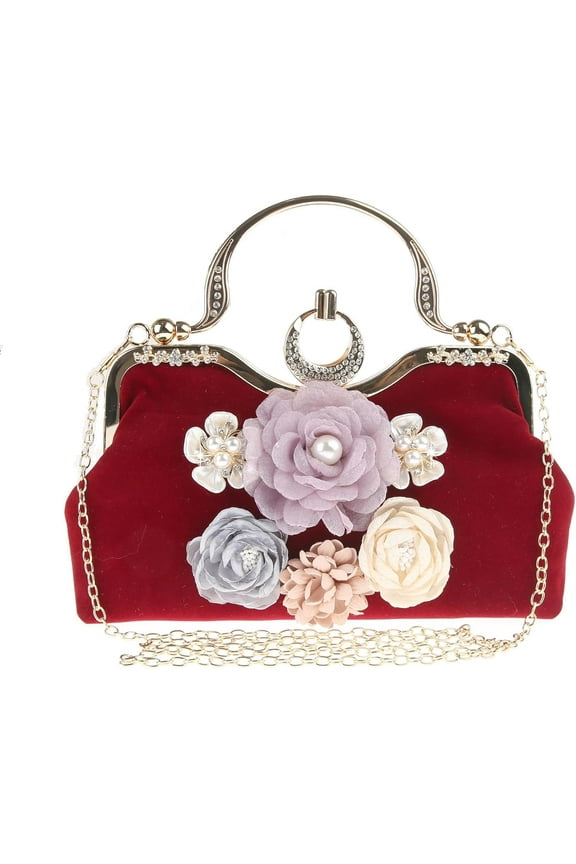 Women Evening Clutch Bag, Flower Clutch Purse Corduroy Evening Bag Wedding Prom Purse Formal Cocktail Party Luxury Handbag