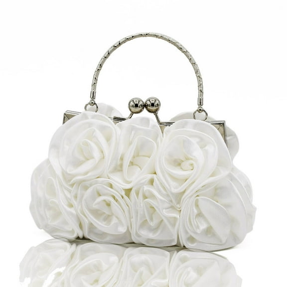 Women Evening Clutch Bag Roses Floral Satin Small Purses with Detachable Strap for Wedding, Party, Prom