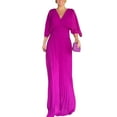 thumbnail image 1 of Women Evening Dress Dolman Sleeves Pleated V Neck Pure Color High Slim Waist Full Length Party Prom Maxi Dress, 1 of 8