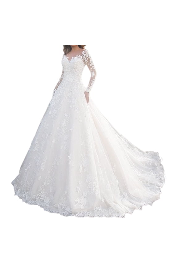 Women Evening Dress Lace Floral Embroidered A-line Big Swing V Neck Long Sleeves Back Zipper Closure Prom Wedding Party Maxi Dress