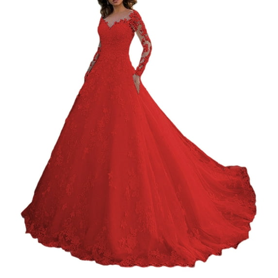 Women Evening Dress Lace Floral Embroidered A-line Big Swing V Neck Long Sleeves Back Zipper Closure Prom Wedding Party Maxi Dress