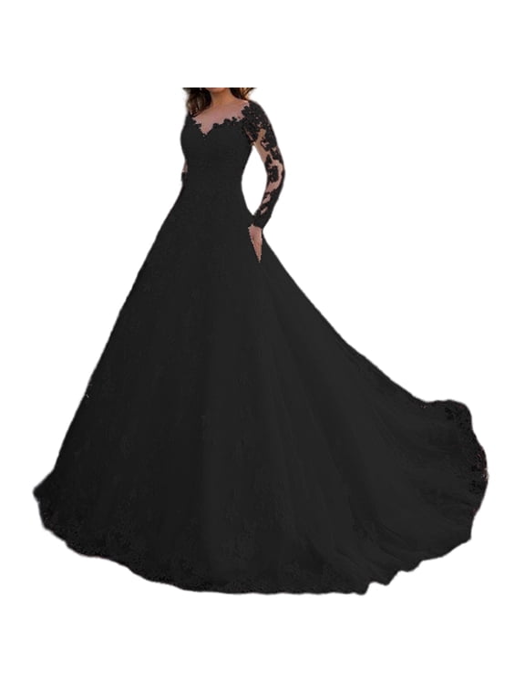 Women Evening Dress Lace Floral Embroidered A-line Big Swing V Neck Long Sleeves Back Zipper Closure Prom Wedding Party Maxi Dress