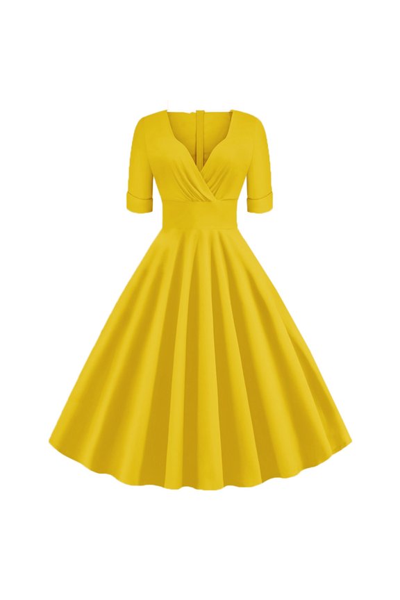 Women Party Wave Point Multicolor Short Sleeves Retro Dress Sleeve Grenadine Dress