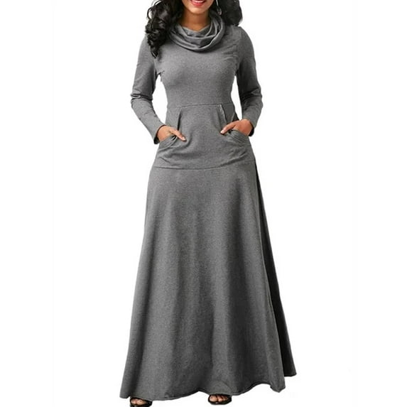 Women Evening Party Night Bow Long Sleeve Pockets Long Dresses