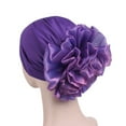 thumbnail image 1 of Women Exaggerated Flower Decor Turban Hat Solid Color Elastic Bonnet Beanie Hat Soft Breathable Pullover Hat Streetwear, 1 of 6