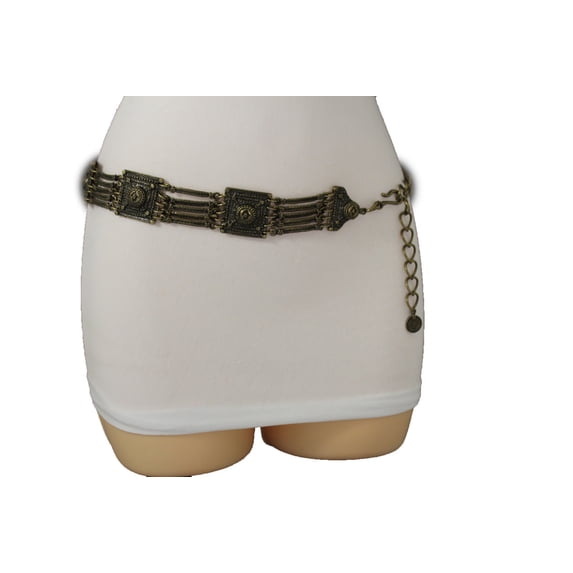 Women Exquisite Antique Vintage Dark Gold Metal Chain Hip Fashion Belt Thick M L
