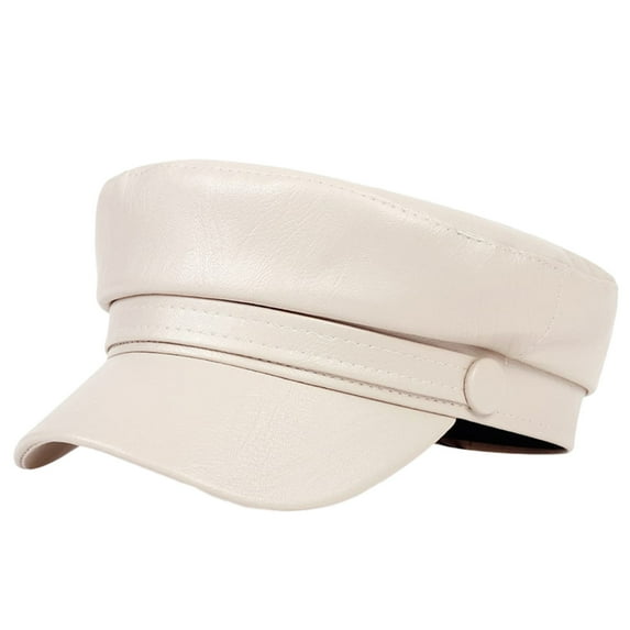 Women Extended Brim Beret Hat Flat Dome Faux Leather Newsboy Hat Outdoor Solid Color Leisure Hat Streetwear