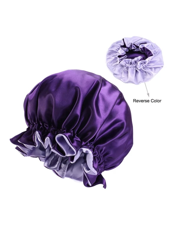 Women Extra Large Satin Bonnet Adjustable Silky Sleep Cap Hair Bonnet Double Layered Reversible for Curly, Natural Hair XL-ADULT