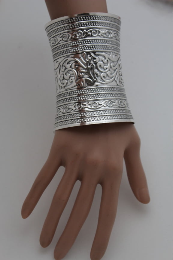 Women Extra Long Silver Metal Cuff Bracelet Fashion Jewelry Wonder Filigree