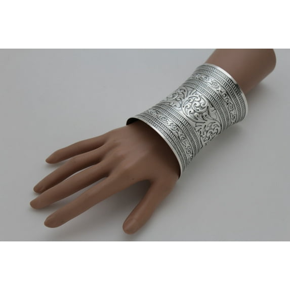 Women Extra Long Silver Metal Cuff Bracelet Fashion Jewelry Wonder Filigree
