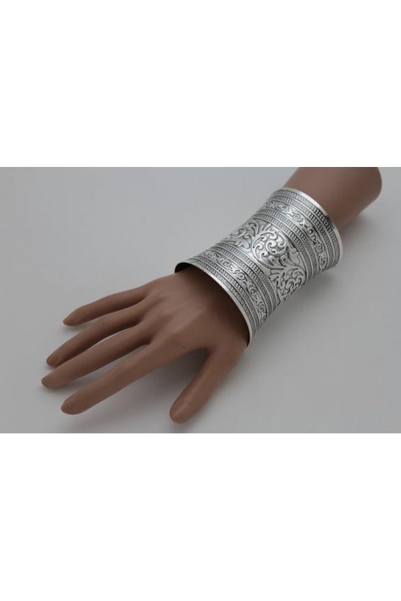 Women Extra Long Silver Metal Cuff Bracelet Fashion Jewelry Wonder Filigree