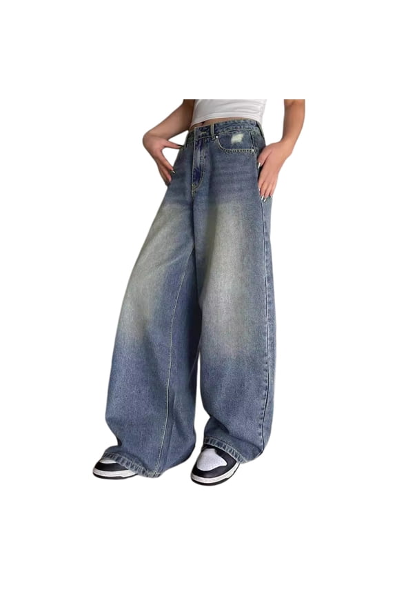 Women Extra Long Wide Leg Jeans Loose Fit Casual Denim Pants High Rise
