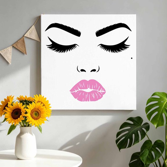 Women Eyebrows Lip Canvas Wall Art, Abstract Modern Face Framed Canvas Wall Decor Picture Print Artwork Decorations for Living Room Office Ready to Hang 8" x 8"